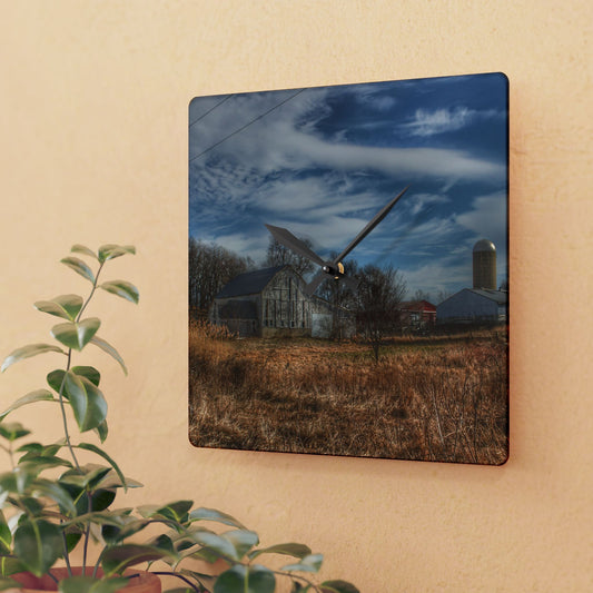 U R There Photography Newark Road White II Rustic Farmhouse Acrylic Analog Wall Clock
