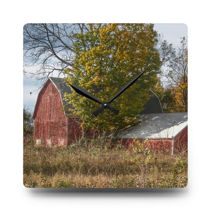 U R There Photography Bowers Road Red I Rustic Farmhouse Acrylic Analog Wall Clock