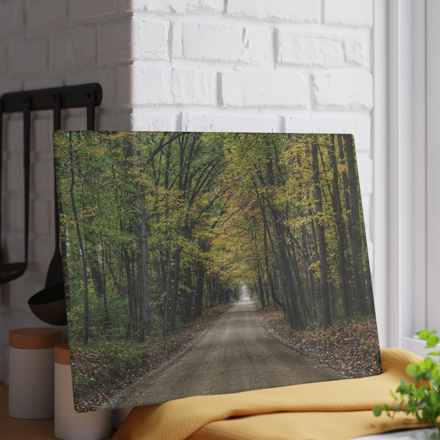 U R There Photography Country Roads in Dryden IV Rustic Farmhouse Tempered-Glass Cutting Board