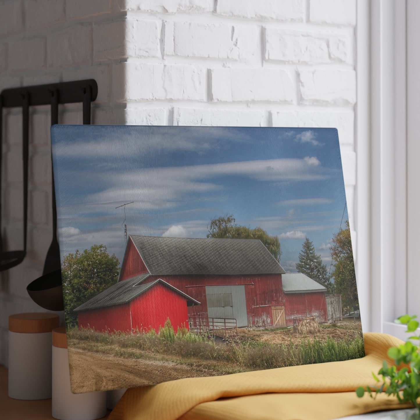 U R There Photography Wheeling Road Barn Rustic Farmhouse Tempered-Glass Cutting Board