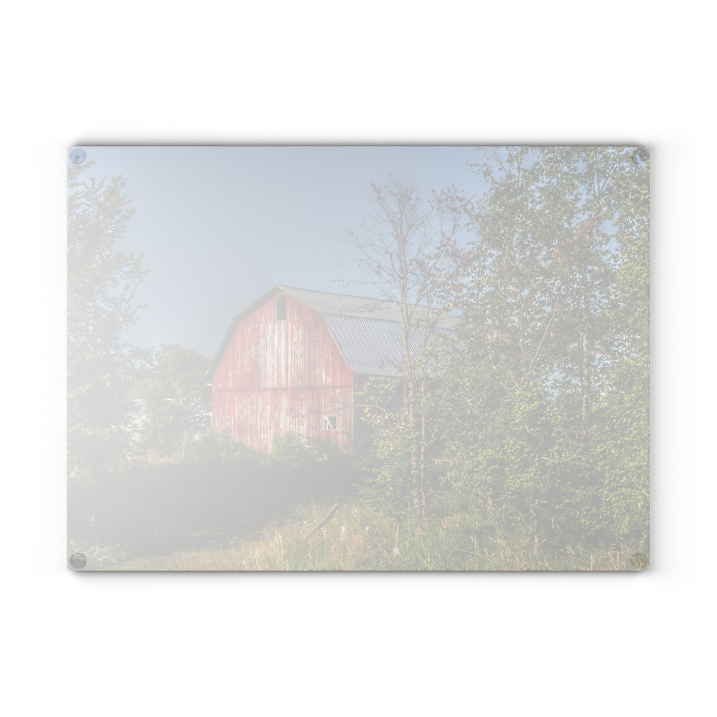 U R There Photography Columbiaville Red in Summer III Rustic Farmhouse Tempered-Glass Cutting Board