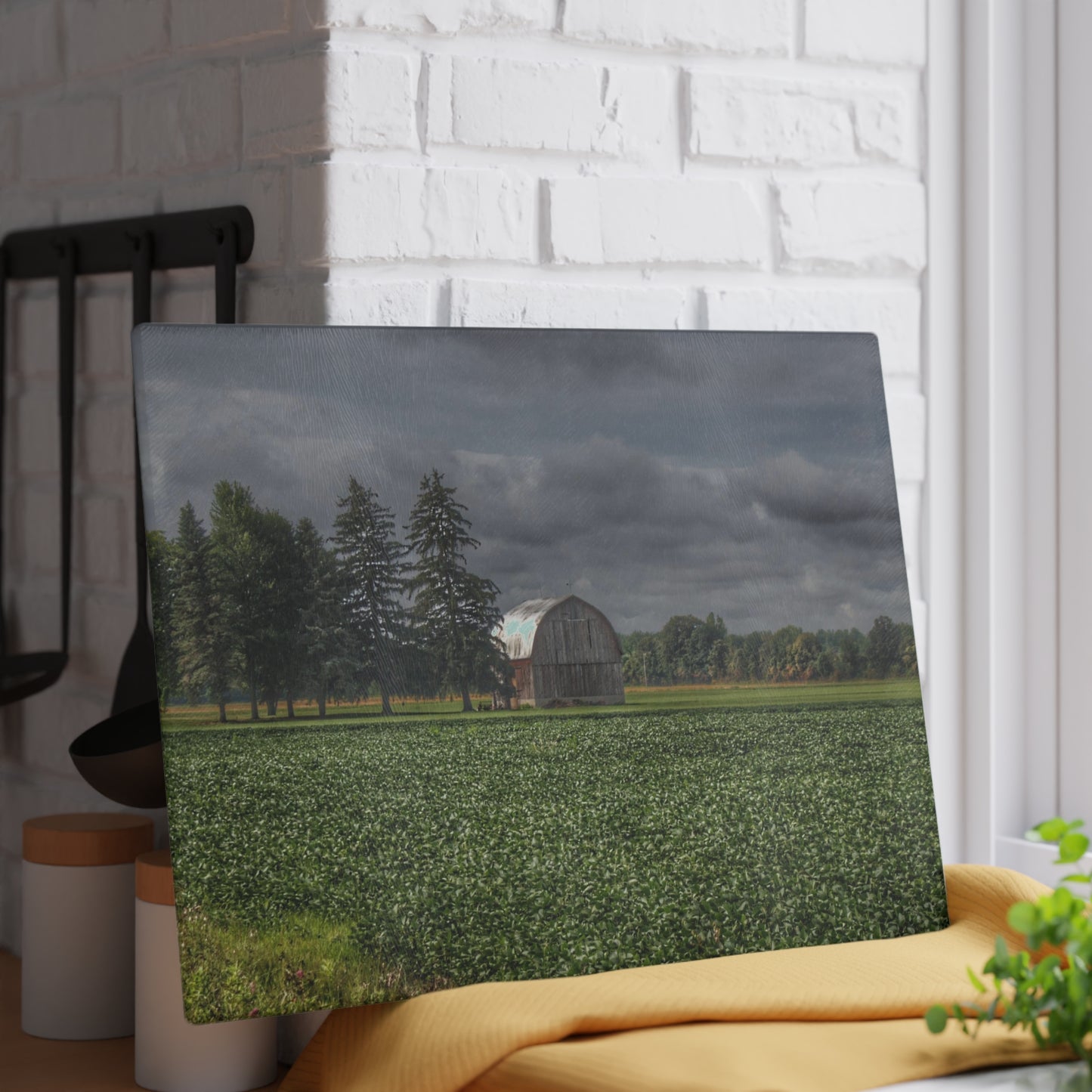 U R There Photography Belsay Grey Among the Pines Rustic Farmhouse Tempered-Glass Cutting Board