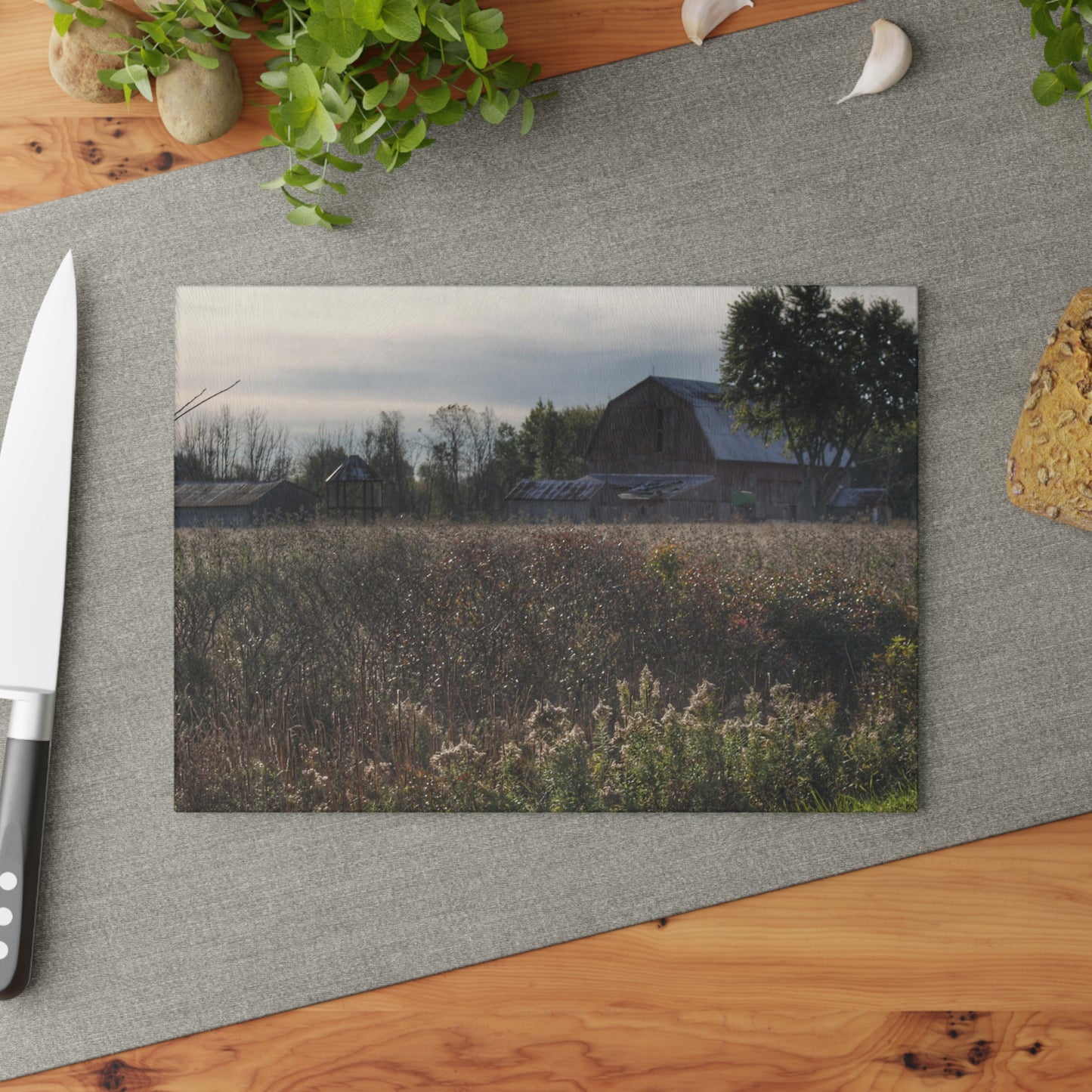 U R There Photography Brown City Road Red Rustic Farmhouse Tempered-Glass Cutting Board