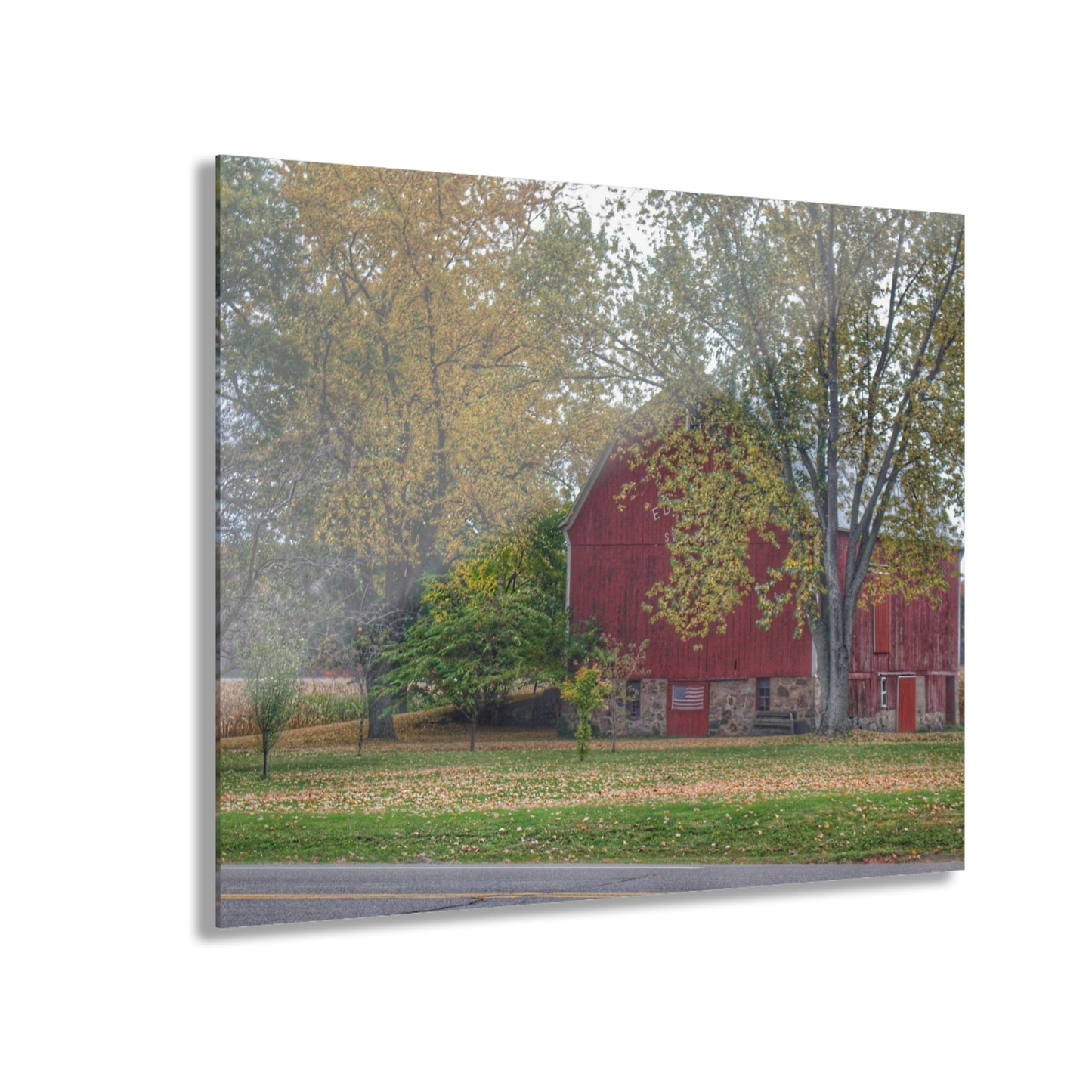 U R There Photography Mayville Lapeer Road Red in the Fall Rustic Farmhouse Acrylic Wall Print