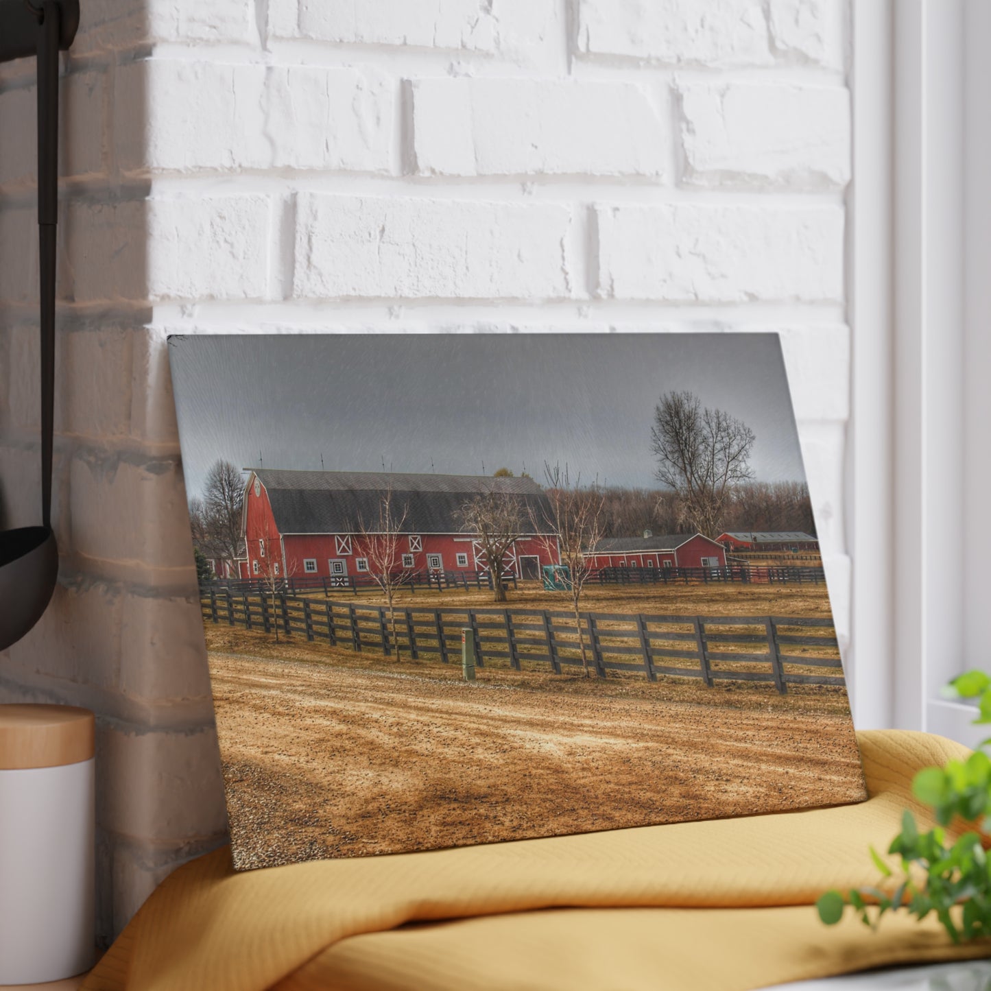 U R There Photography Barber Road Farm II Rustic Farmhouse Tempered-Glass Cutting Board