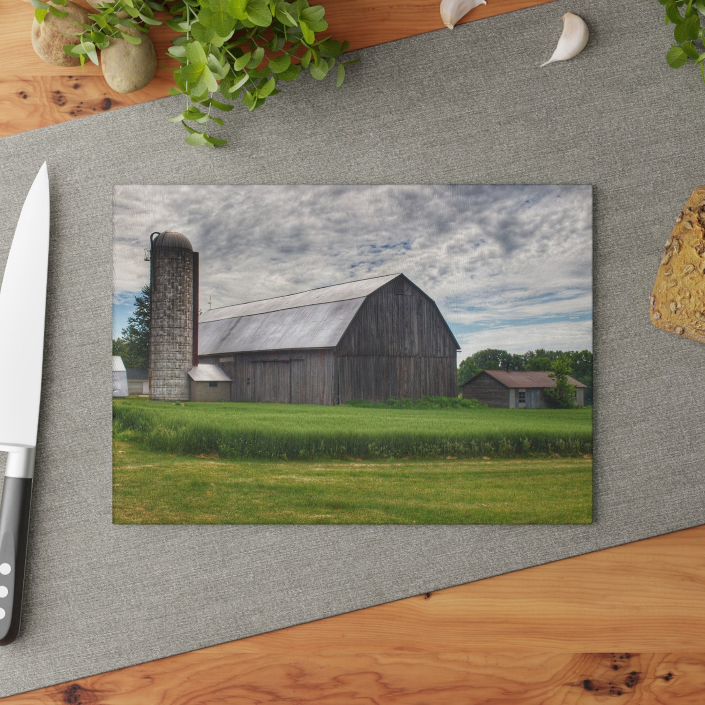 U R There Photography West Tuscola Road Grey Rustic Farmhouse Tempered-Glass Cutting Board