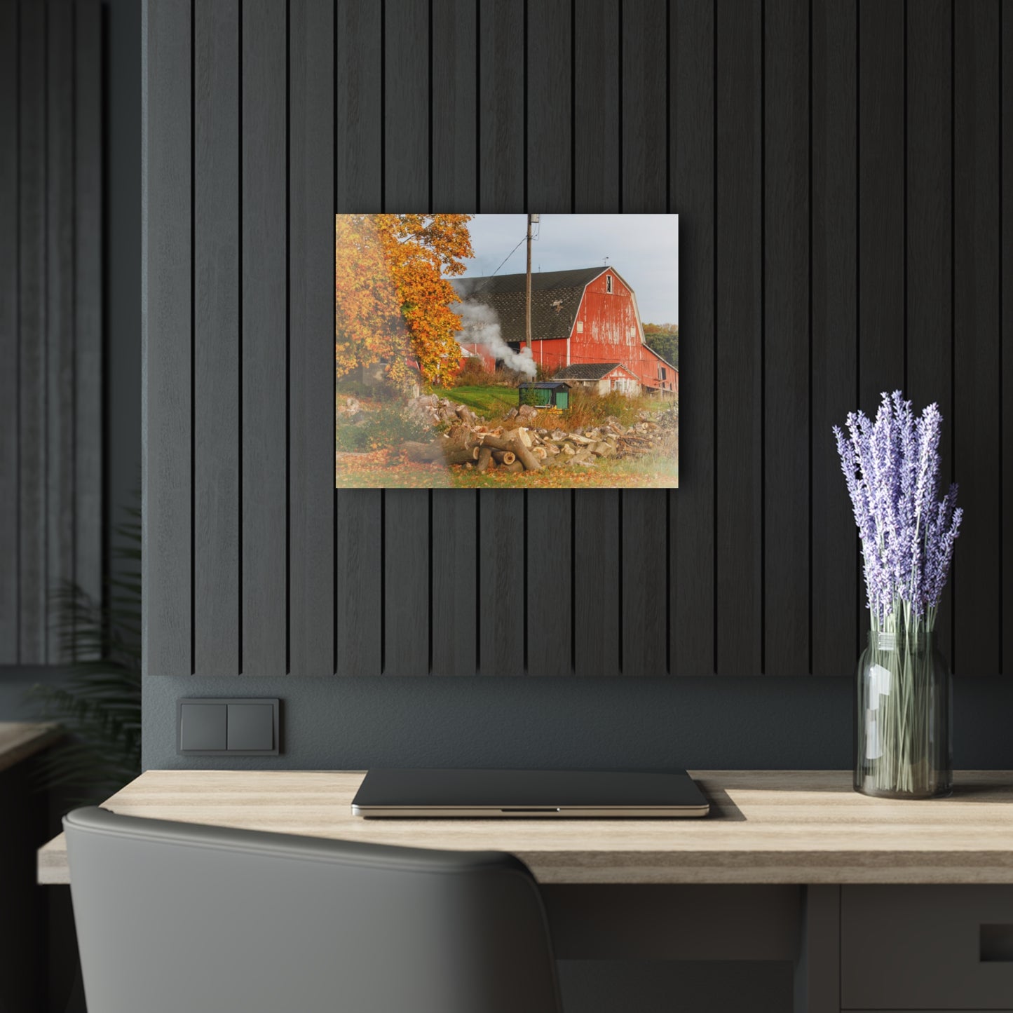 U R There Photography Greenwood Road Red in the Fall Rustic Farmhouse Acrylic Wall Print
