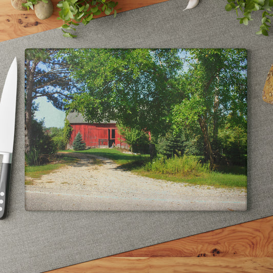 U R There Photography Caro Hidden Red Rustic Farmhouse Tempered-Glass Cutting Board