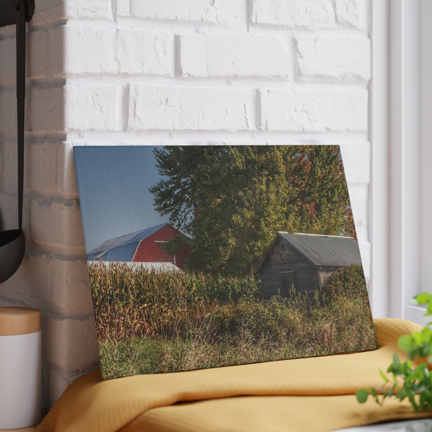 U R There Photography Barnes Road Hidden Red and Little Grey Rustic Farmhouse Tempered-Glass Cutting Board