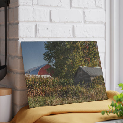 U R There Photography Barnes Road Hidden Red and Little Grey Rustic Farmhouse Tempered-Glass Cutting Board