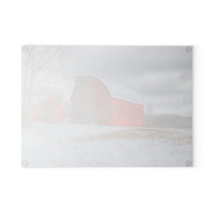U R There Photography Catlin Reds in Winter II Rustic Farmhouse Tempered-Glass Cutting Board