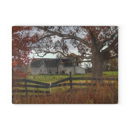 U R There Photography Green Road Grey Beyond the Oak Rustic Farmhouse Tempered-Glass Cutting Board