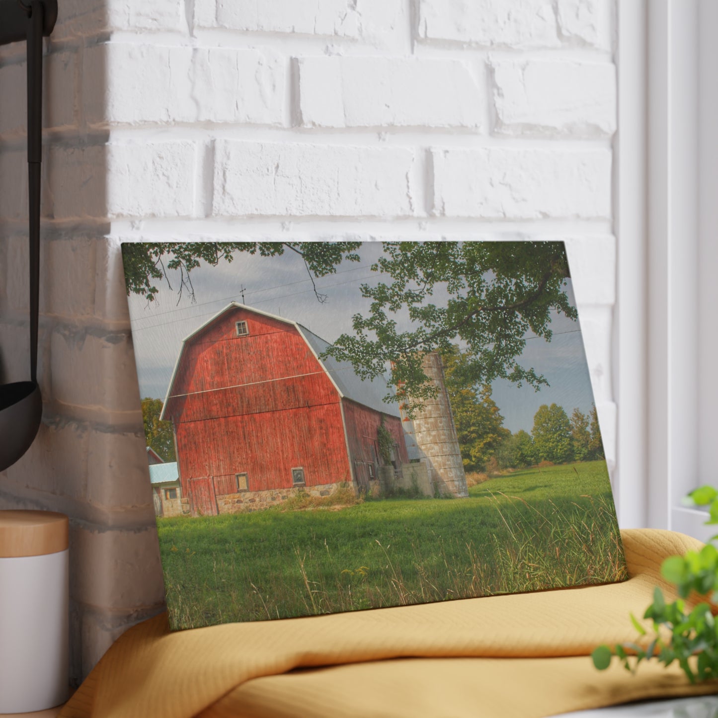 U R There Photography Crawford Road Red I Rustic Farmhouse Tempered-Glass Cutting Board