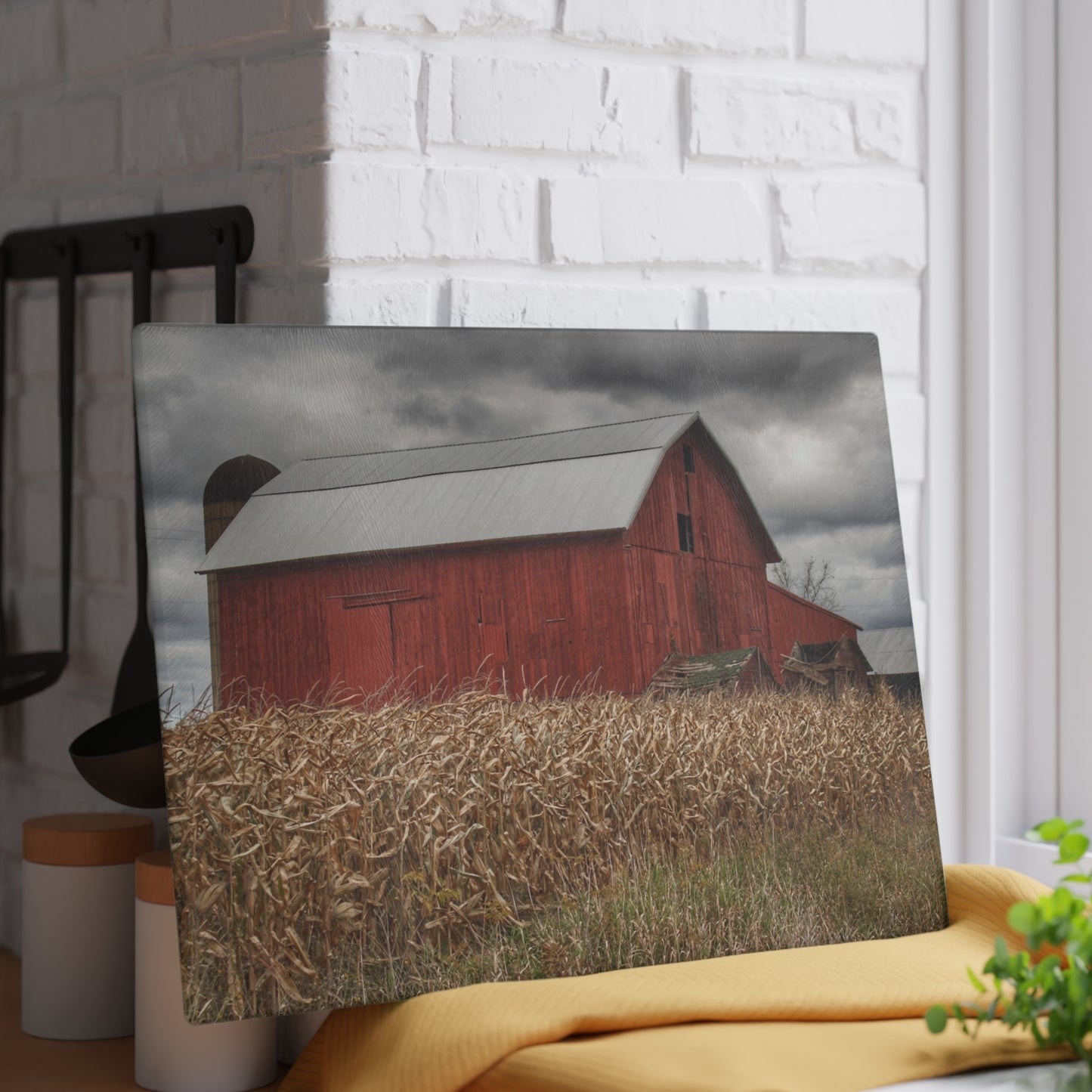 U R There Photography Horton Hilltop Red II Rustic Farmhouse Tempered-Glass Cutting Board