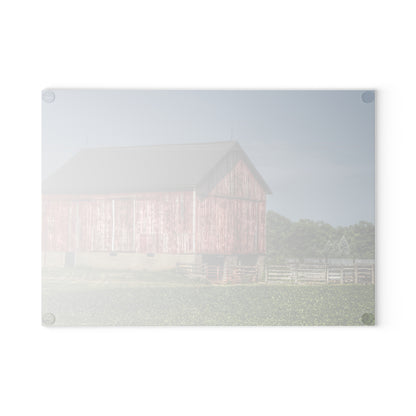 U R There Photography Lake Pleasant Corral Red I Rustic Farmhouse Tempered-Glass Cutting Board