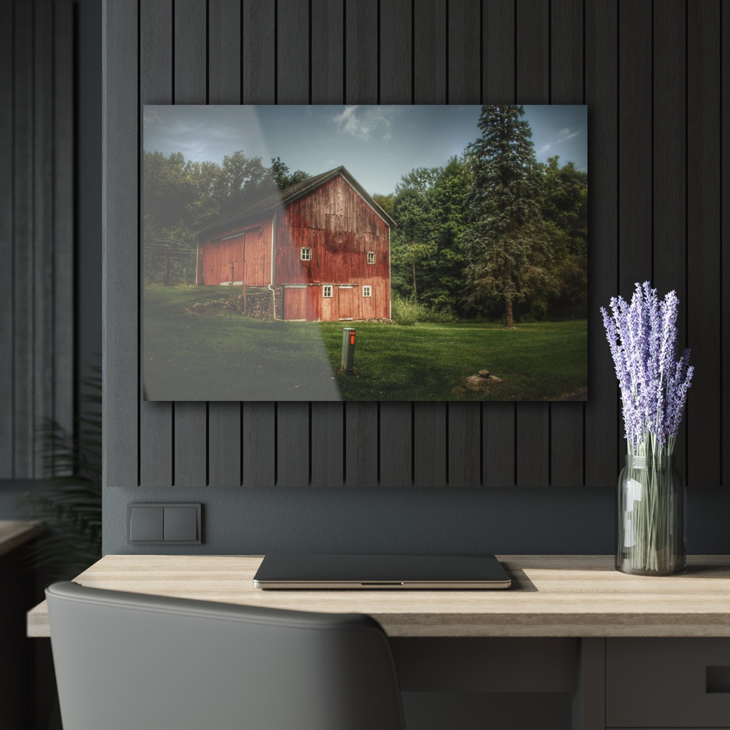 U R There Photography Buckhorn Lake Road Red Rustic Farmhouse Acrylic Wall Print