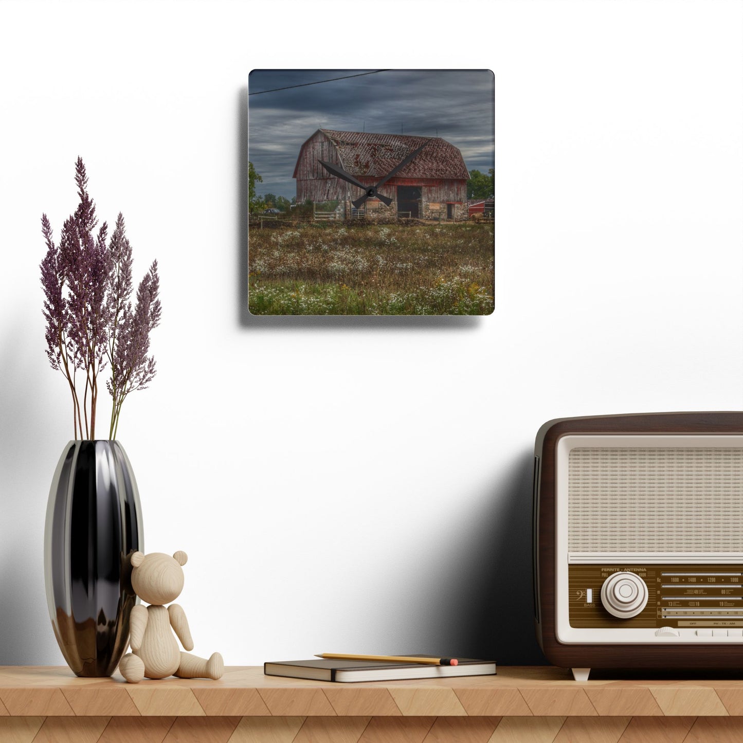 U R There Photography Old Marathon Red Rustic Farmhouse Acrylic Analog Wall Clock