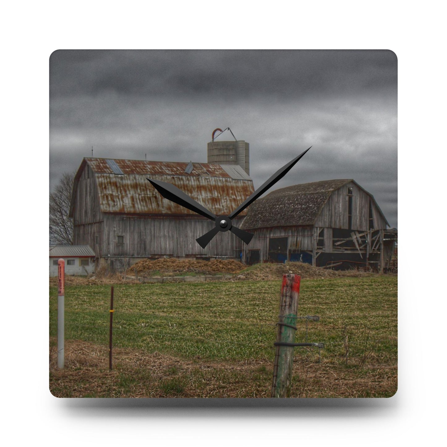 U R There Photography Dodge Road Grey II Rustic Farmhouse Acrylic Analog Wall Clock