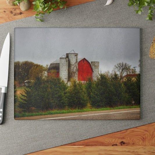 U R There Photography Castle Corner Red II Rustic Farmhouse Tempered-Glass Cutting Board