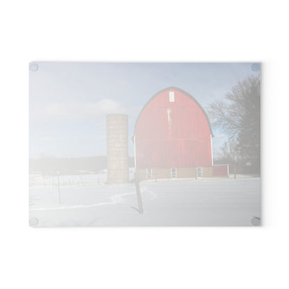 U R There Photography Barnes Road Winter Red Rustic Farmhouse Tempered-Glass Cutting Board