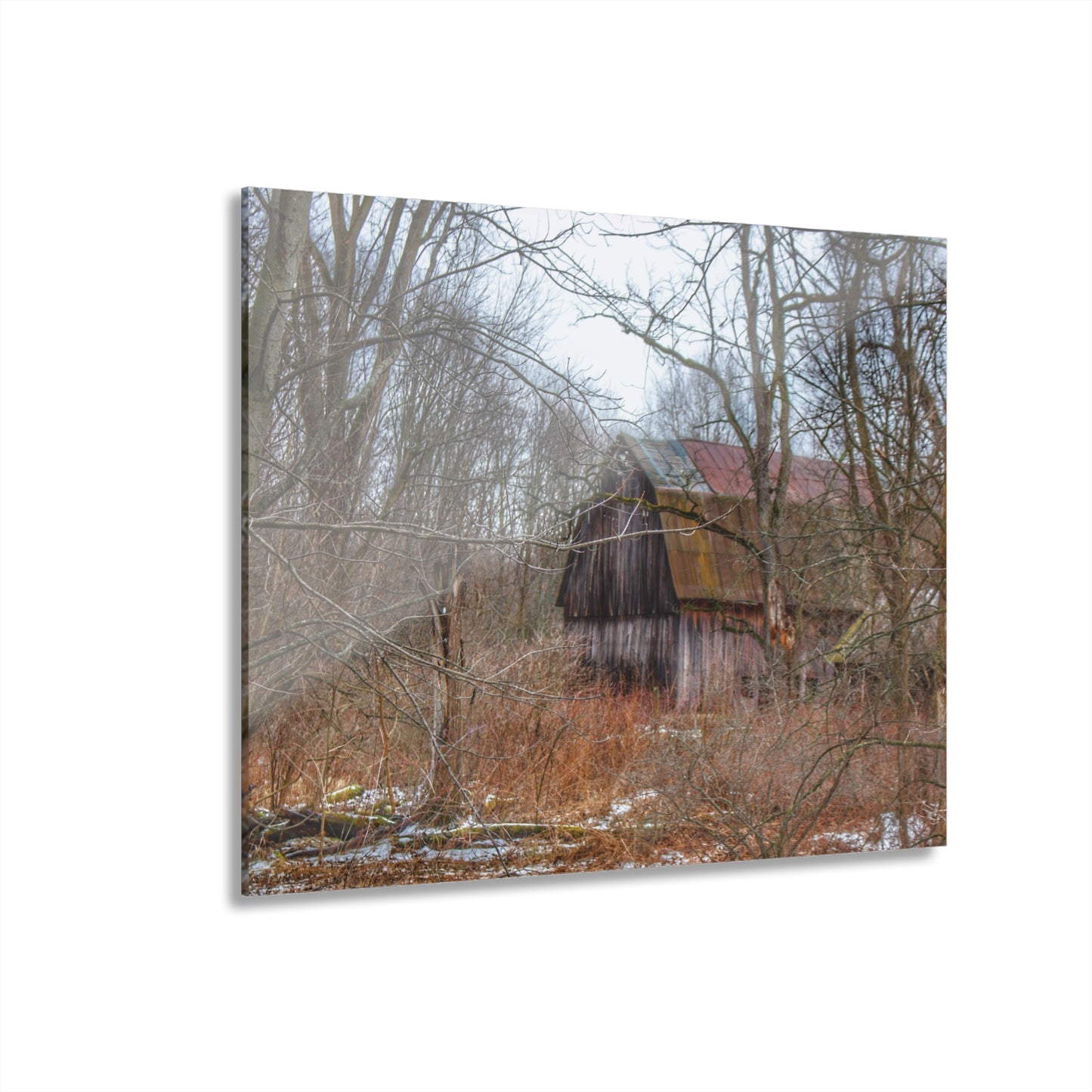 U R There Photography West Barnes Lake Hidden Red Rustic Farmhouse Acrylic Wall Print