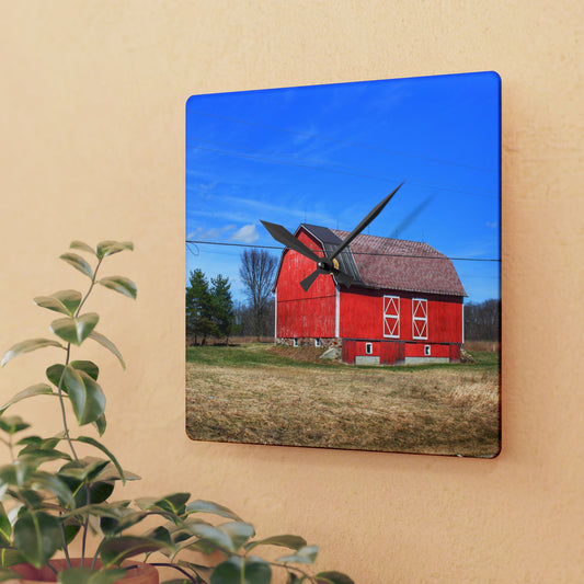U R There Photography Kings Mill Red II Rustic Farmhouse Acrylic Analog Wall Clock