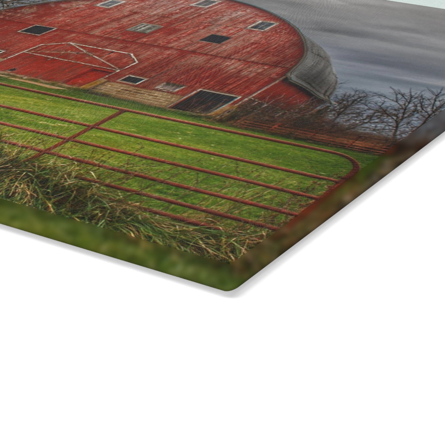 U R There Photography Beyond the Fence Red Rustic Farmhouse Tempered-Glass Cutting Board