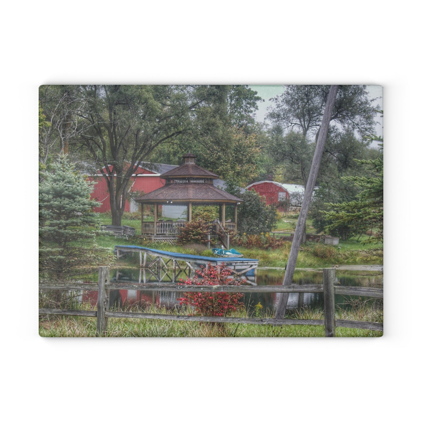 U R There Photography Columbiaville Gazebo Rustic Farmhouse Tempered-Glass Cutting Board