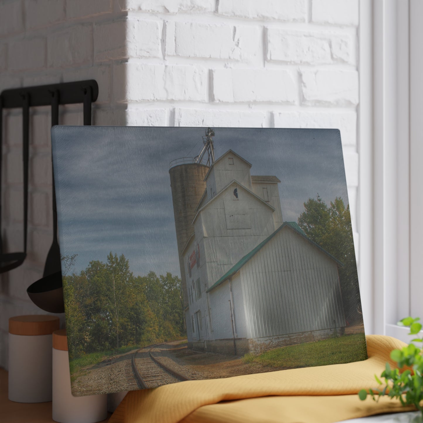 U R There Photography Attica Grey Rustic Farmhouse Tempered-Glass Cutting Board