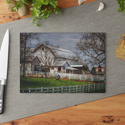 U R There Photography Henderson Whites Rustic Farmhouse Tempered-Glass Cutting Board