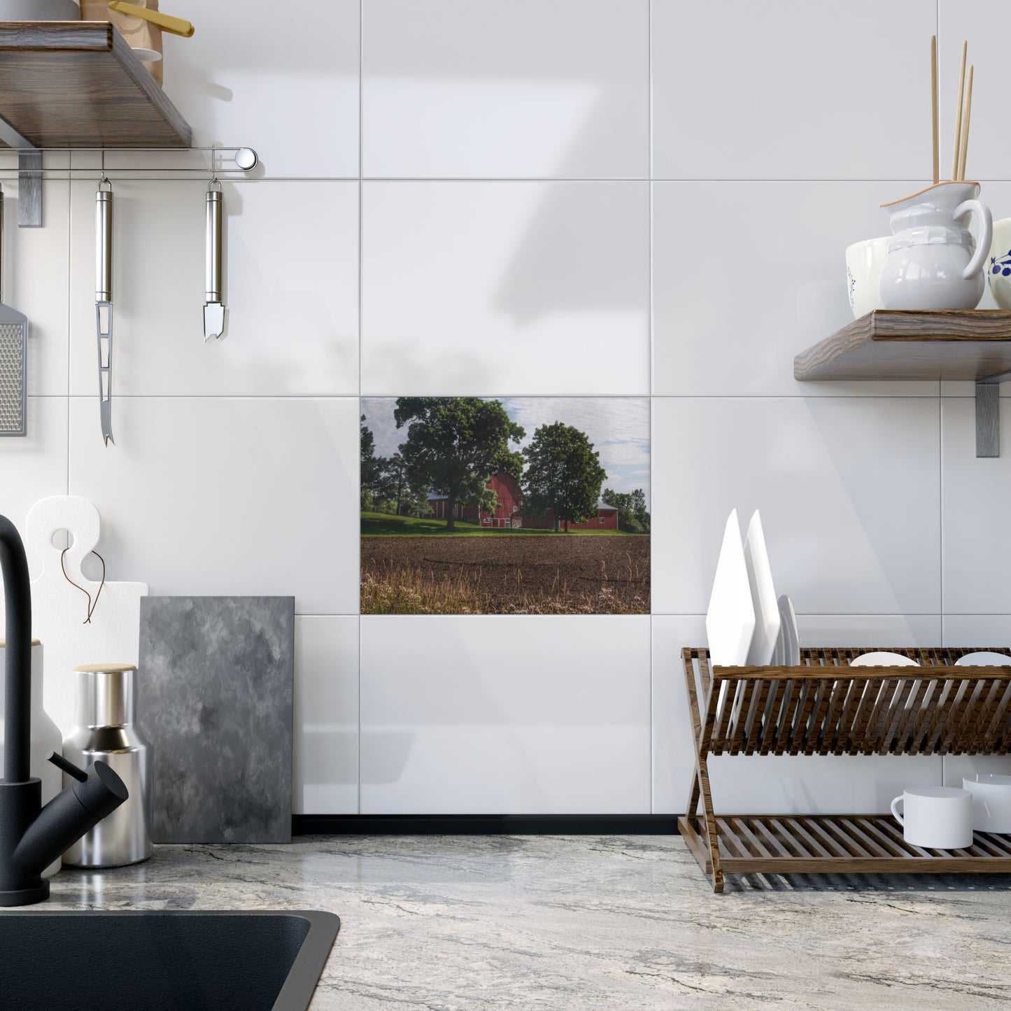 U R There Photography Catlin Road Red II Rustic Farmhouse Decorative Ceramic Tile