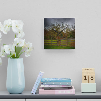 U R There Photography Castle Road Tree Fence Rustic Farmhouse Acrylic Analog Wall Clock