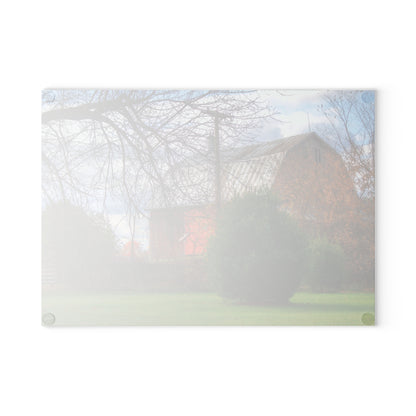 U R There Photography Millis Road Hidden Red Rustic Farmhouse Tempered-Glass Cutting Board