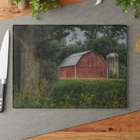 U R There Photography Mayville Lapeer Road Red Rustic Farmhouse Tempered-Glass Cutting Board