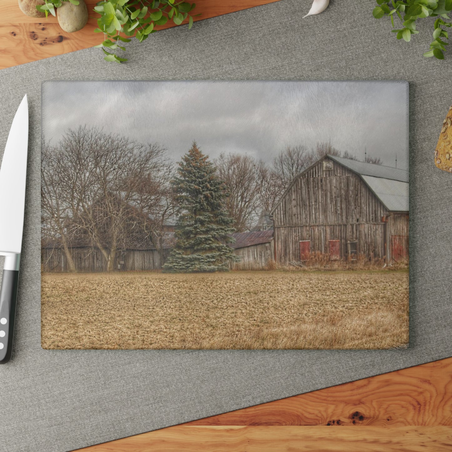 U R There Photography Frankenmuth Flint Street Farm Rustic Farmhouse Tempered-Glass Cutting Board