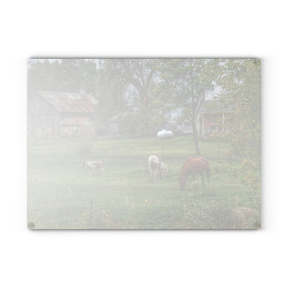 U R There Photography Front Yard Ponies Rustic Farmhouse Tempered-Glass Cutting Board