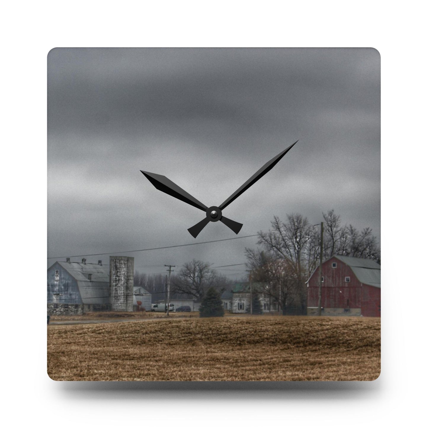 U R There Photography Daley Road Duo Rustic Farmhouse Acrylic Analog Wall Clock