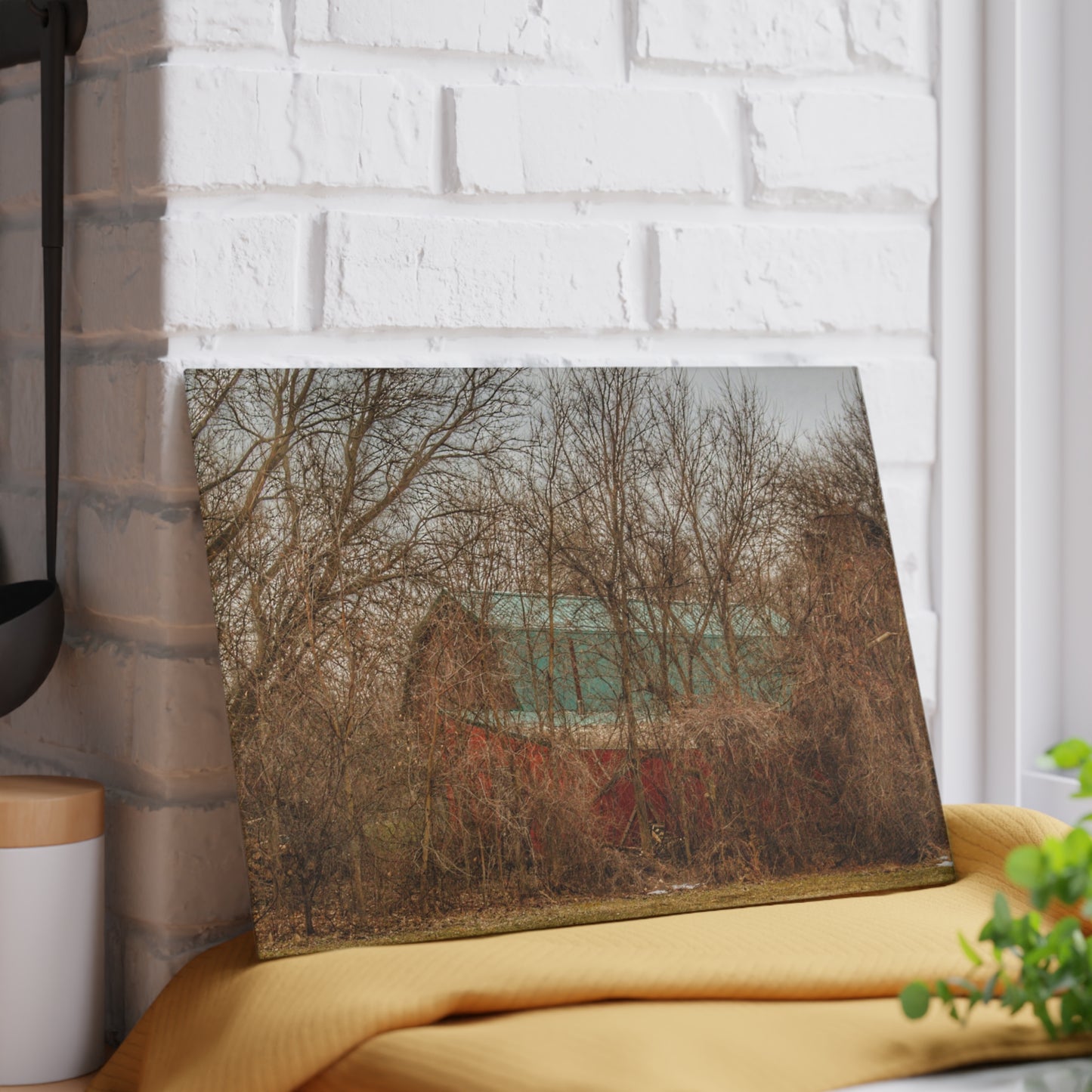 U R There Photography Bray Road Hidden Barnyard Red III Rustic Farmhouse Tempered-Glass Cutting Board