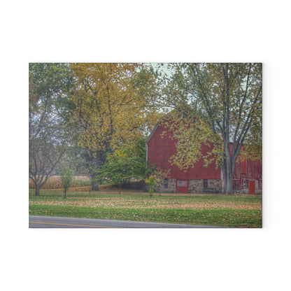 U R There Photography Mayville Lapeer Road Red in the Fall Rustic Farmhouse Tempered-Glass Cutting Board
