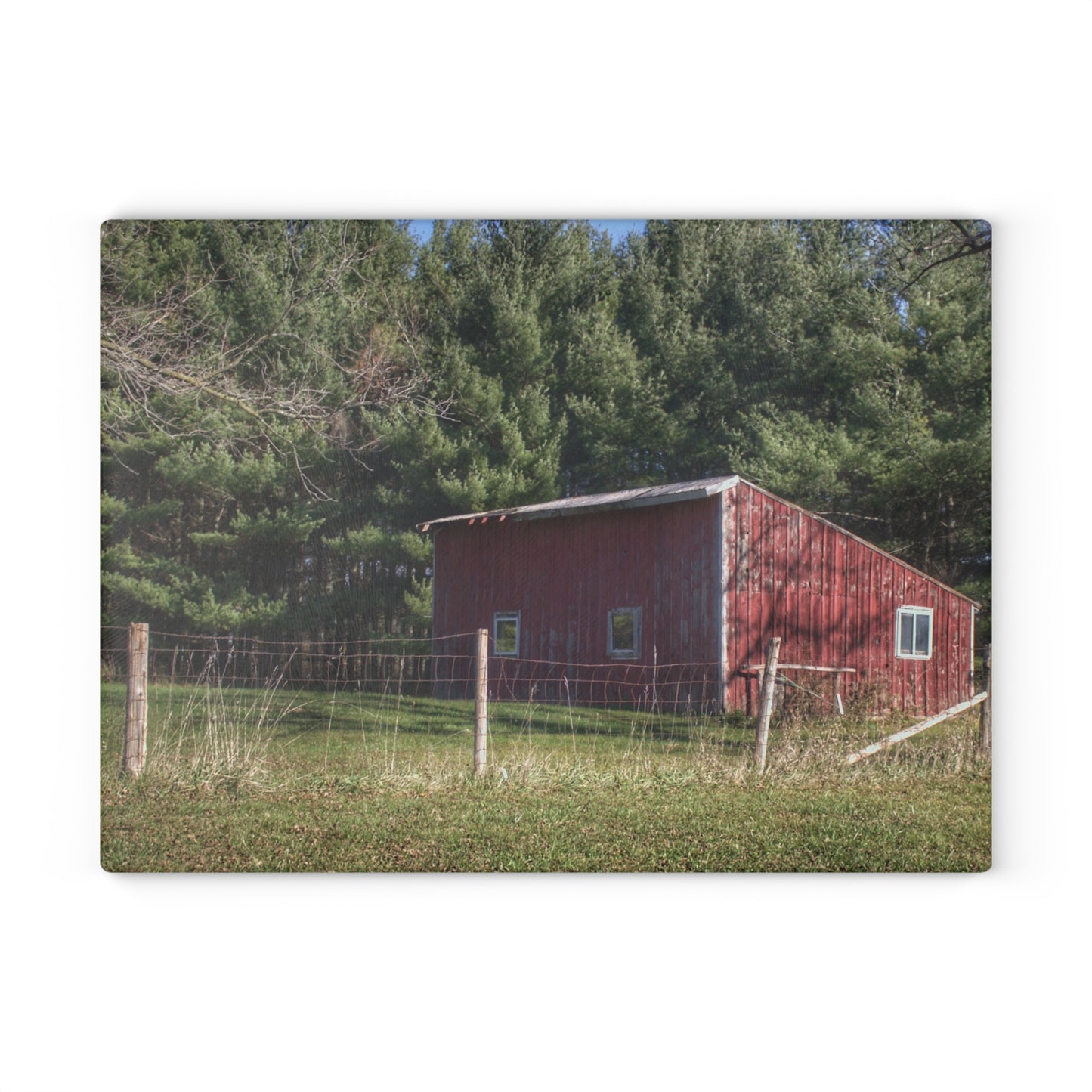 U R There Photography Little Red Shack Rustic Farmhouse Tempered-Glass Cutting Board