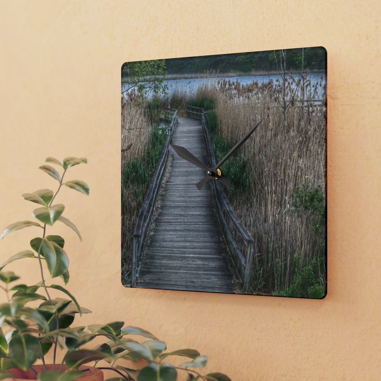 U R There Photography Linear Park Bridge In Lapeer II Rustic Farmhouse Acrylic Analog Wall Clock