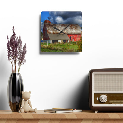 U R There Photography Washburn Rusted Red Rustic Farmhouse Acrylic Analog Wall Clock