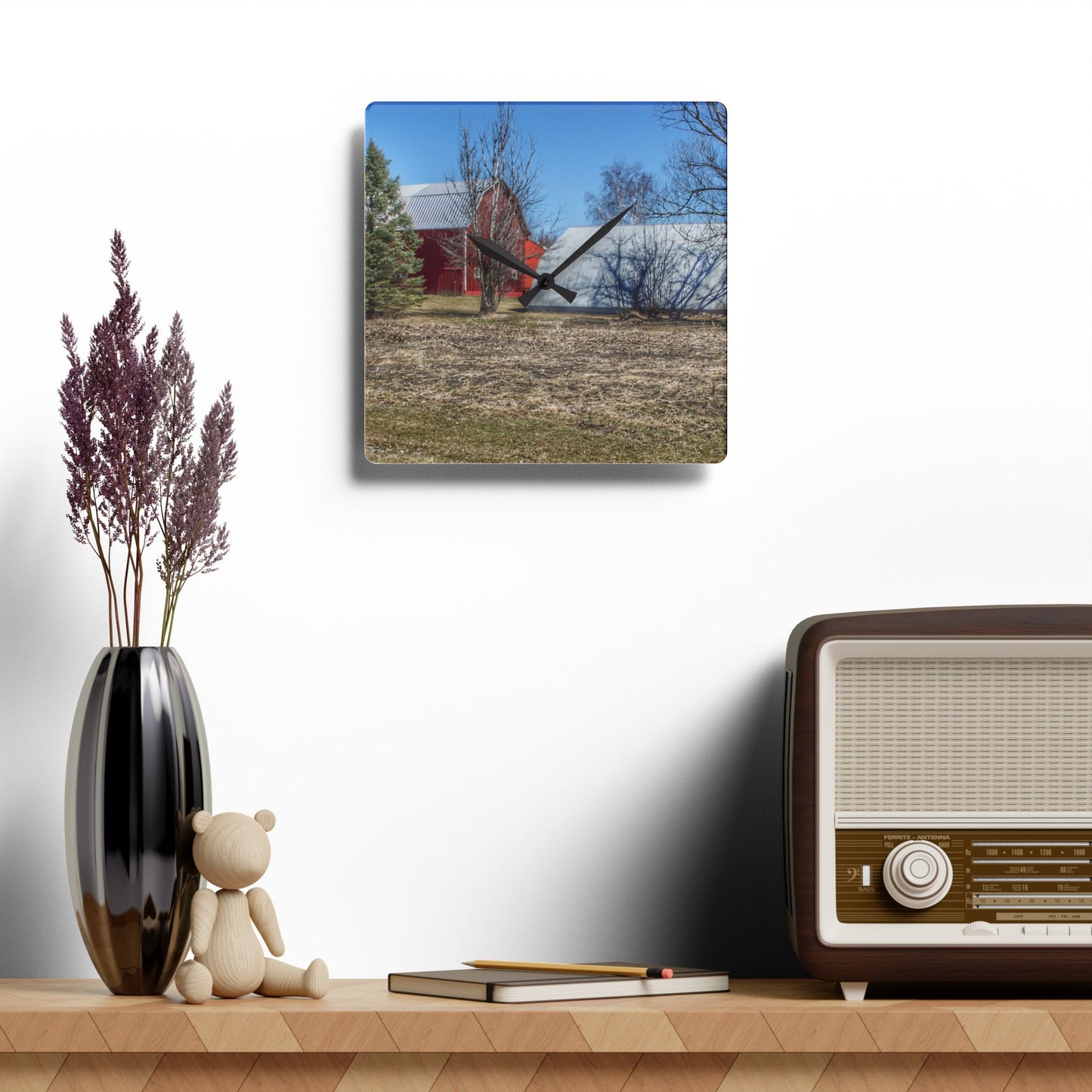 U R There Photography German Road Reds Rustic Farmhouse Acrylic Analog Wall Clock