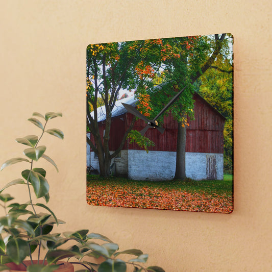 U R There Photography M-25 Red Rustic Farmhouse Acrylic Analog Wall Clock
