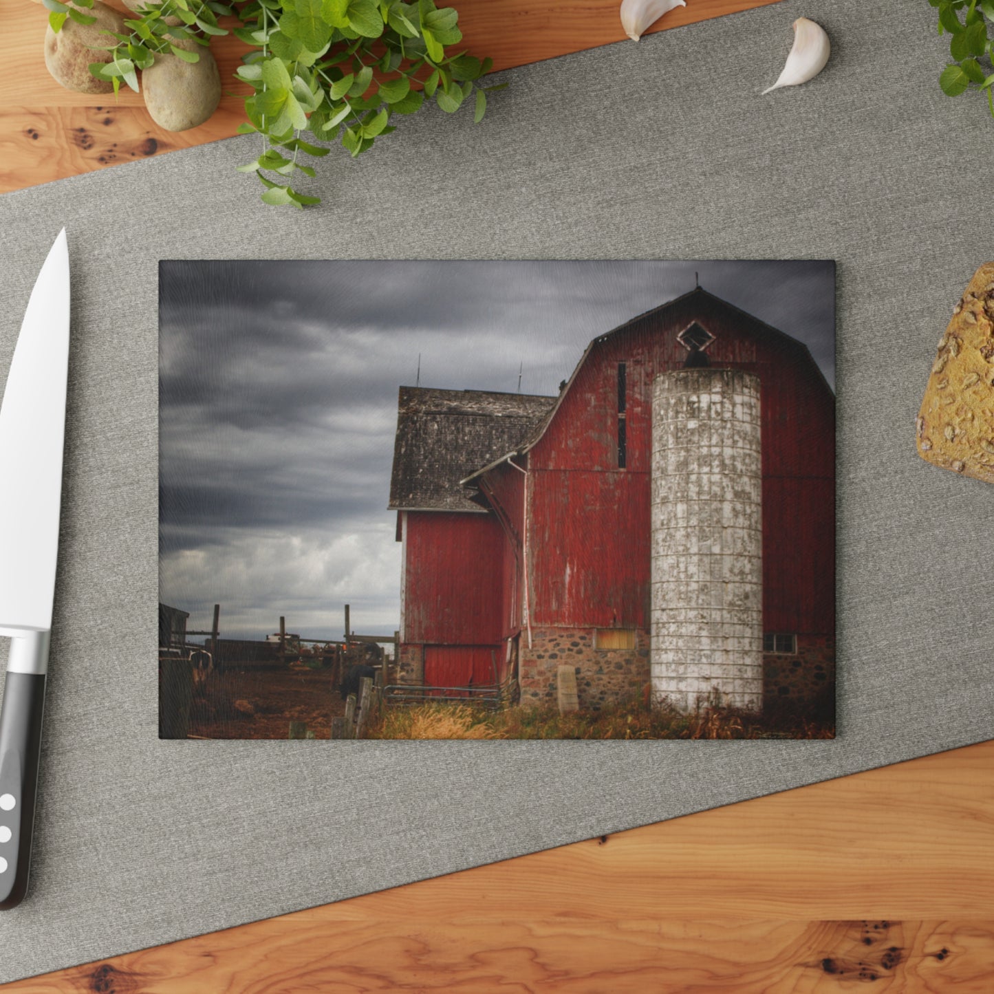 U R There Photography Hurd Corners Red II Rustic Farmhouse Tempered-Glass Cutting Board