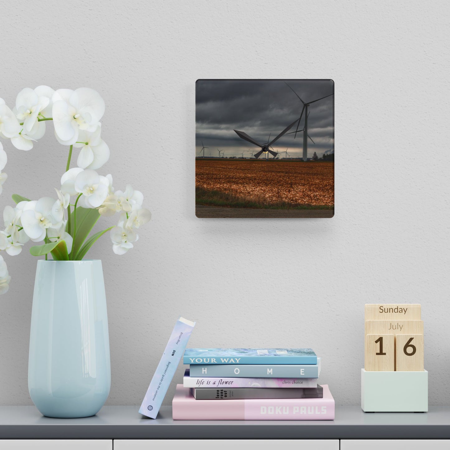 U R There Photography Garner Road Windmills Rustic Farmhouse Acrylic Analog Wall Clock