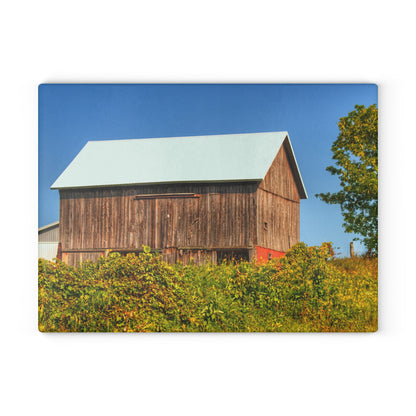 U R There Photography Hilltop High Grey Rustic Farmhouse Tempered-Glass Cutting Board