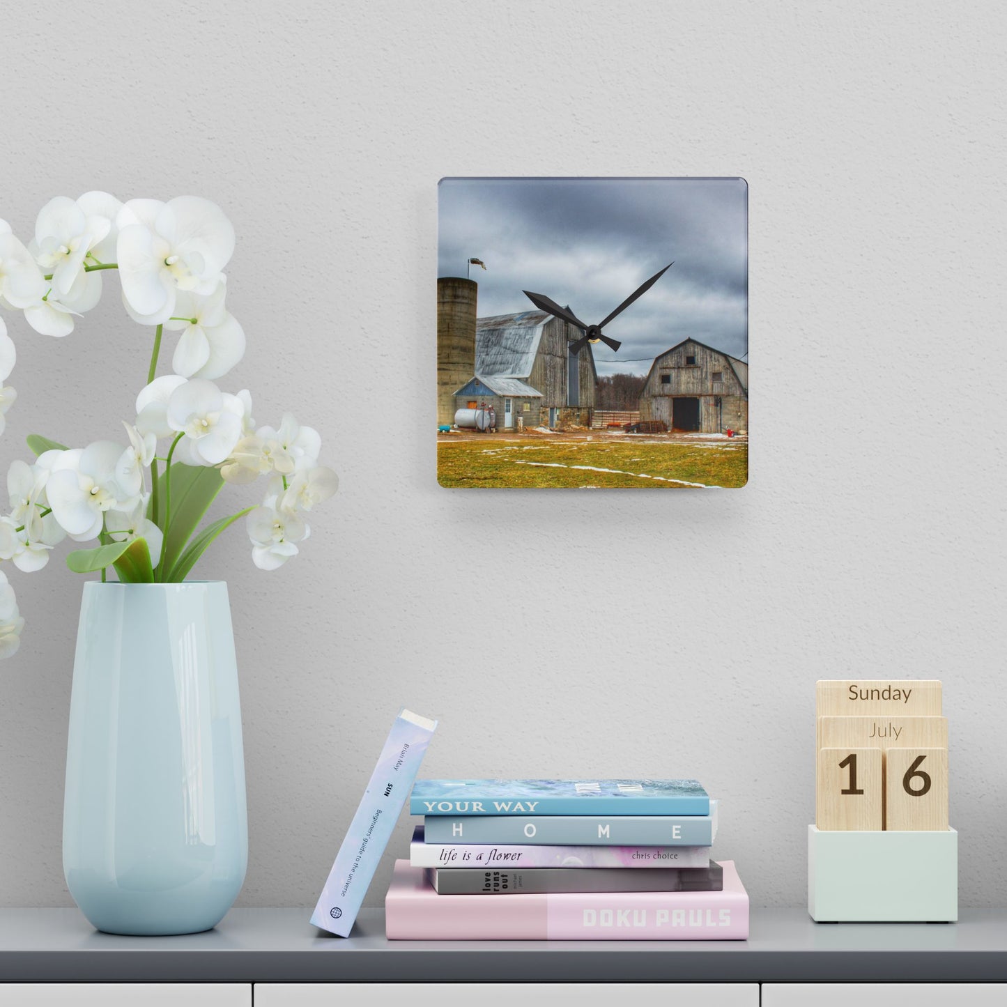 U R There Photography Chapman Road Greys Rustic Farmhouse Acrylic Analog Wall Clock