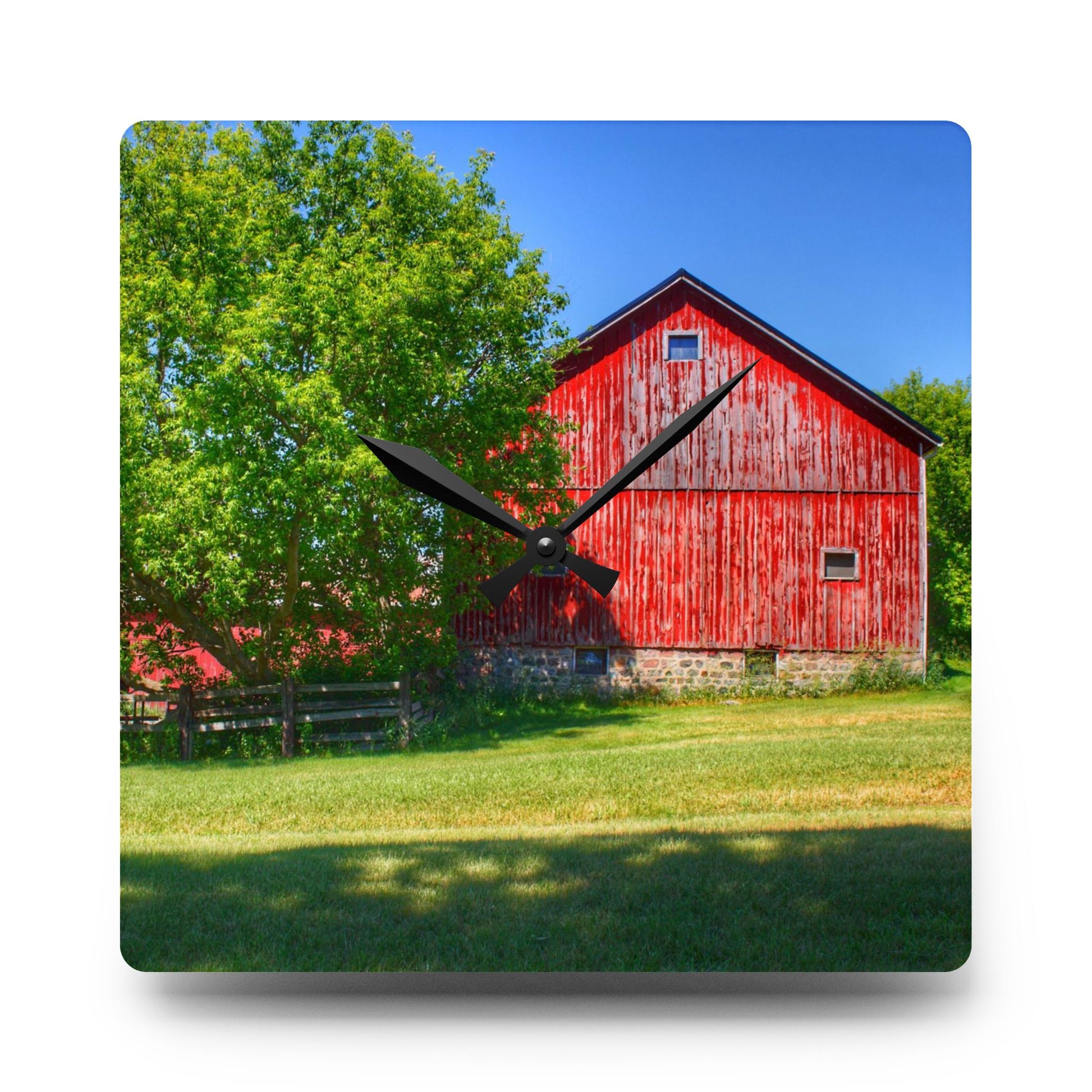 U R There Photography Five Lakes Red IV Rustic Farmhouse Acrylic Analog Wall Clock 10.75'' × 10.75'' (Square)