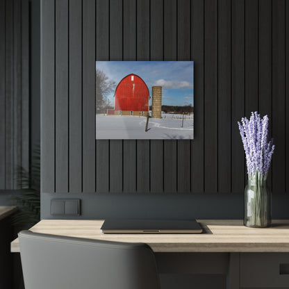U R There Photography Barnes Road Winter Red Rustic Farmhouse Acrylic Wall Print